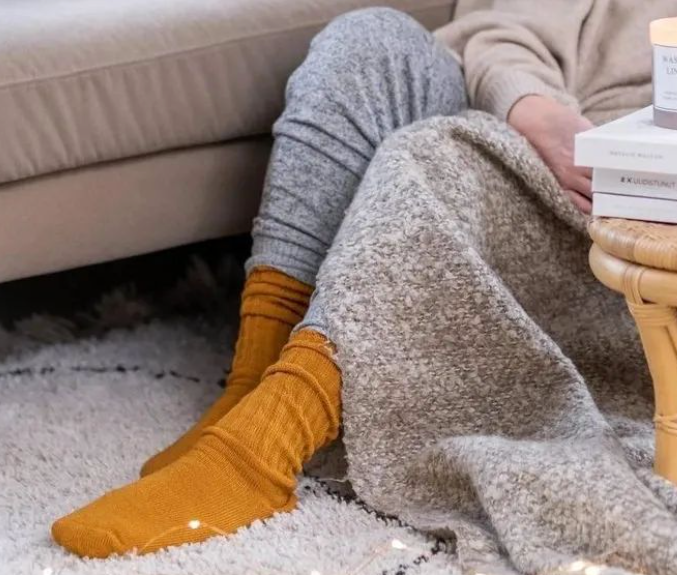 Lamu soft and thick merino wool terry sock-ocher