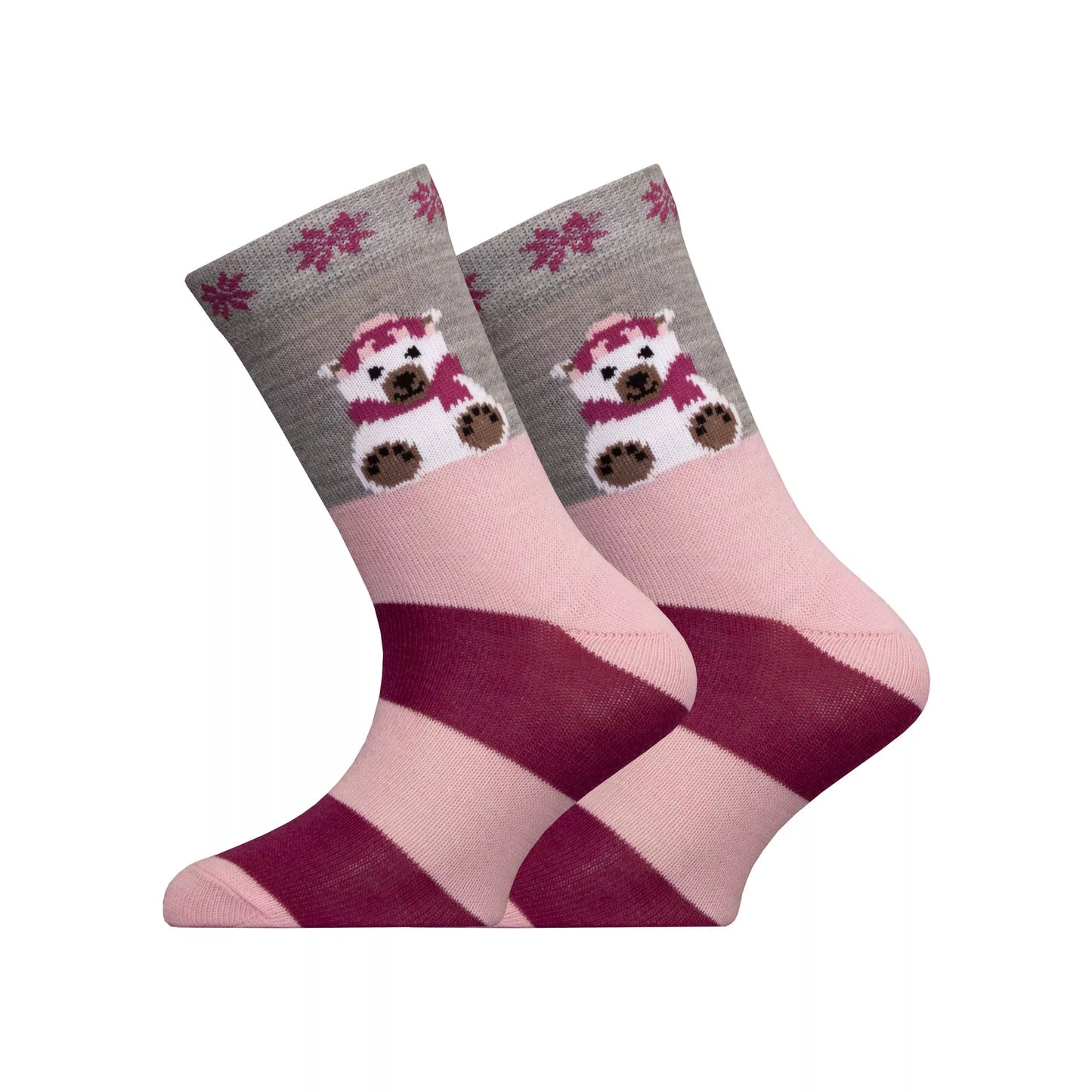 Polar bear -kids pattern merino wool sock-light red