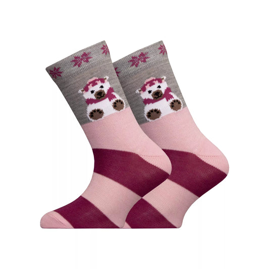 Polar bear -kids pattern merino wool sock-light red